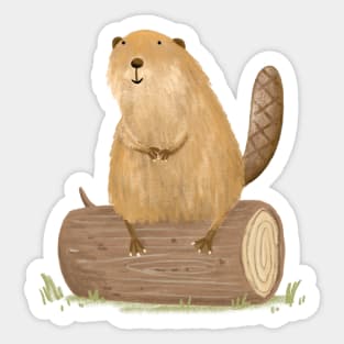 Beaver on a Log Sticker